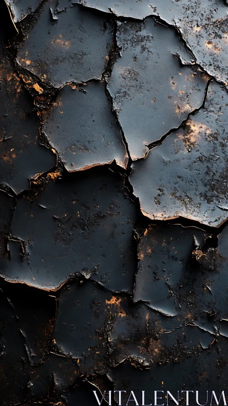 Weathered dark paint peels away to reveal warm rust beneath