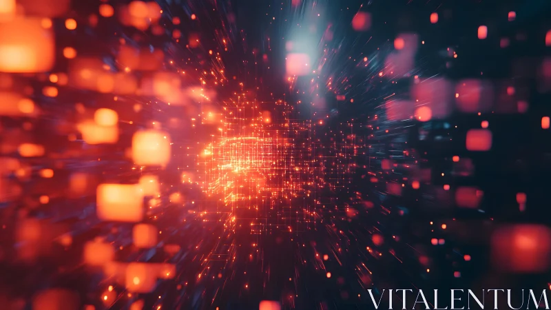 Futuristic Digital Data Network in Glowing Red and Blue Abstract Style.