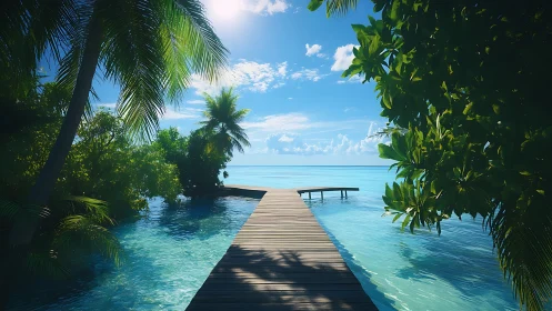 Tropical Paradise: Wooden Dock Extends Into Turquoise Waters
