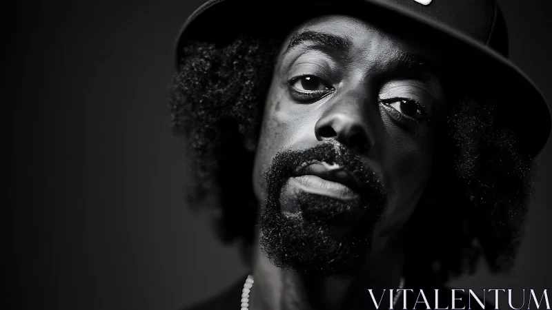 Moody black and white portrait with soulful quiet gaze.