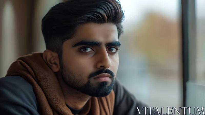 Soft-window portrait captures introspective male gaze in bokeh