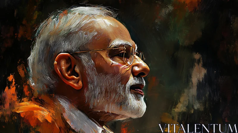 Expressive elder male profile in textured oil portrait.