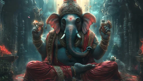 Ganesha deity rendered as ornate digital fantasy art.