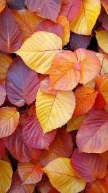 Autumn foliage closeup with vivid red, orange, yellow leaves.