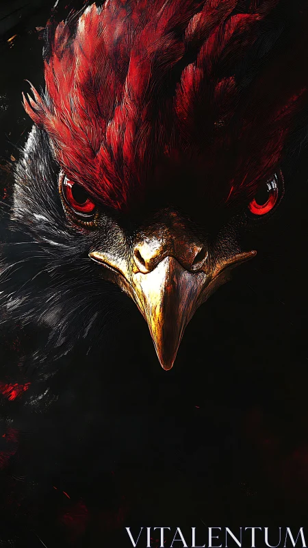 Red-Crested Bird Emerging from Darkness