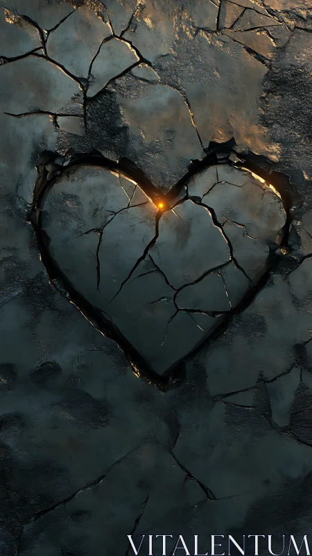 Heart-Shaped Stone Glows with Inner Fire in Cracked Ground.