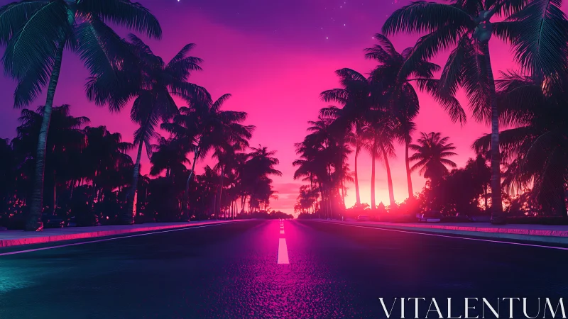 Neon palm highway under vivid magenta sunset sky. Period.