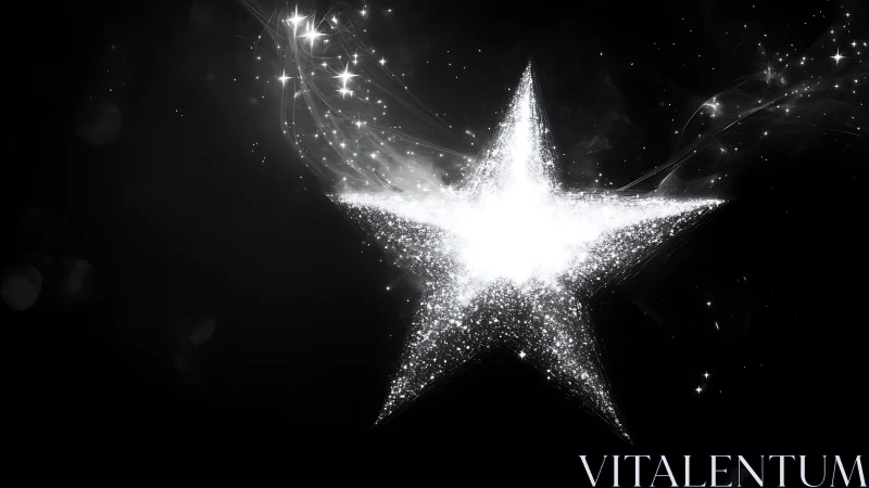 Glowing silver star shines brightly in a dark night sky