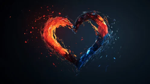 Fire and Ice Heart Shape Abstract Design