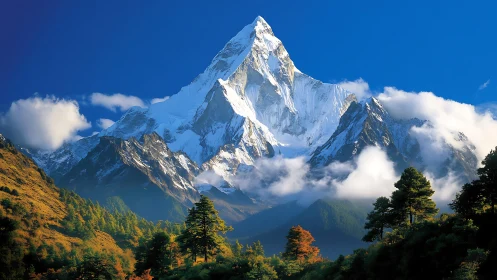 Snow crown over emerald valleys in high mountain dawn.