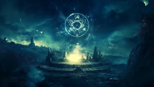 Arcane summoning circle glows beneath a celestial sigil.