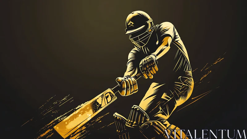 Dynamic cricket batsman silhouette in gold vector motion art