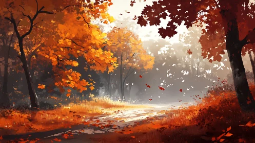 Autumn's Luminous Breath Through Falling Leaves