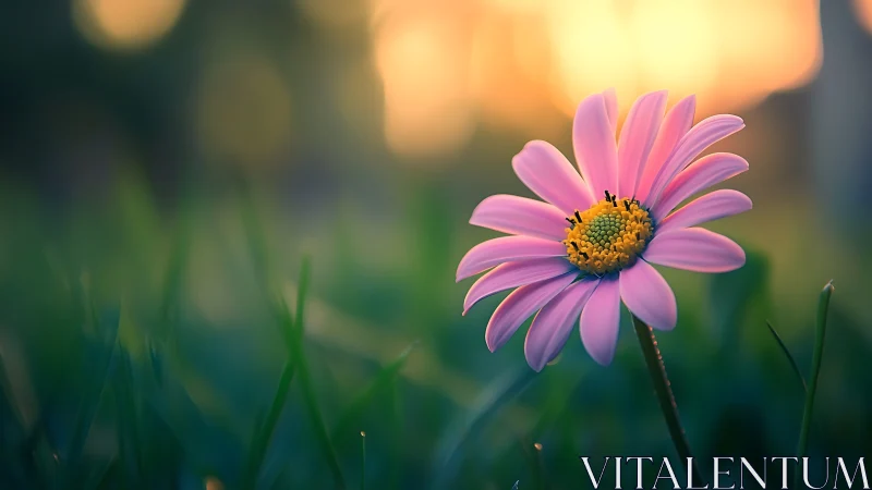 Pink Daisy Backlit by Golden Hour Sunset