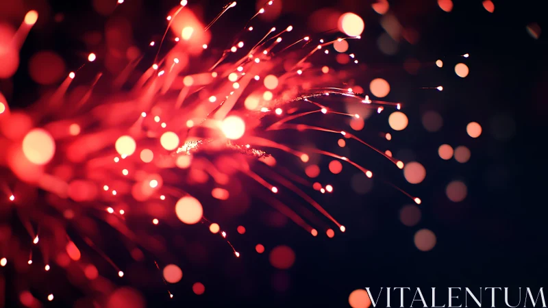 Optical fiber bokeh stream in high-intensity crimson field.