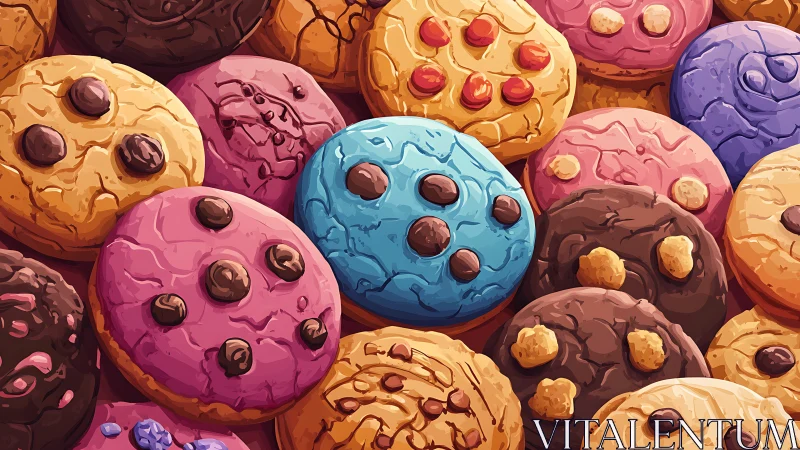 Colorful Cookies With Chocolate Chips in Flat Digital Rendering