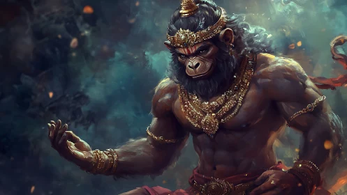 Mythic humanoid monkey warrior in ornate golden armor.