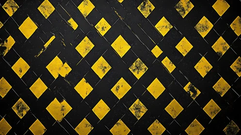 Industrial yellow diamond grid on distressed black surface.