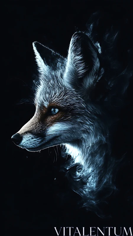 Luminous fox portrait in ethereal blue smoke profile.
