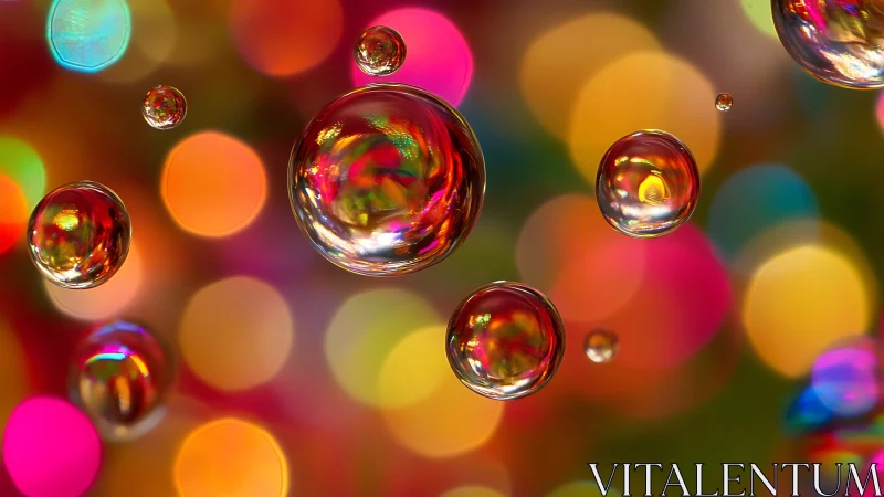 Soap bubble planets drift through a neon bokeh universe