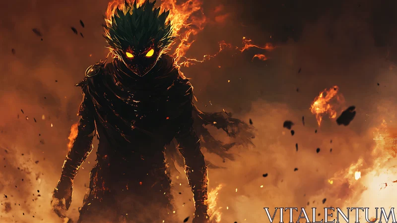 Flame‑lit humanoid figure rendered in digital illustration