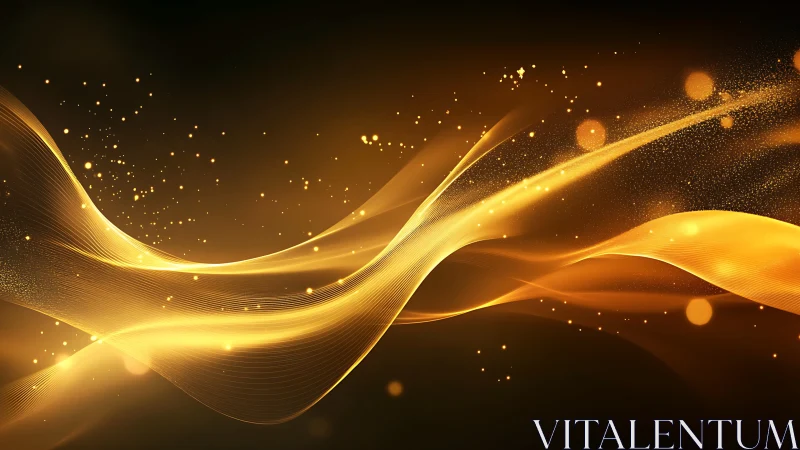 Golden light waves flow diagonally across a dark background
