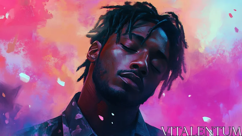 Portrait of contemplative man amid vibrant chromatic clouds