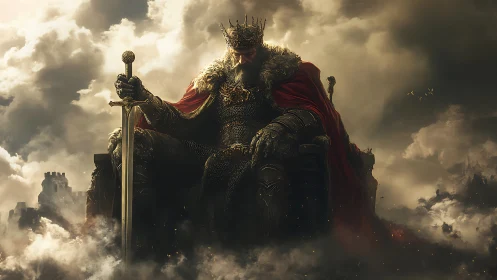 Brooding iron king on a storm-wreathed throne of war.