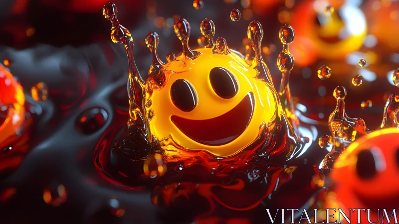 Vibrant 3D Smiley Face Splashing in Liquid, Digital Art Style.