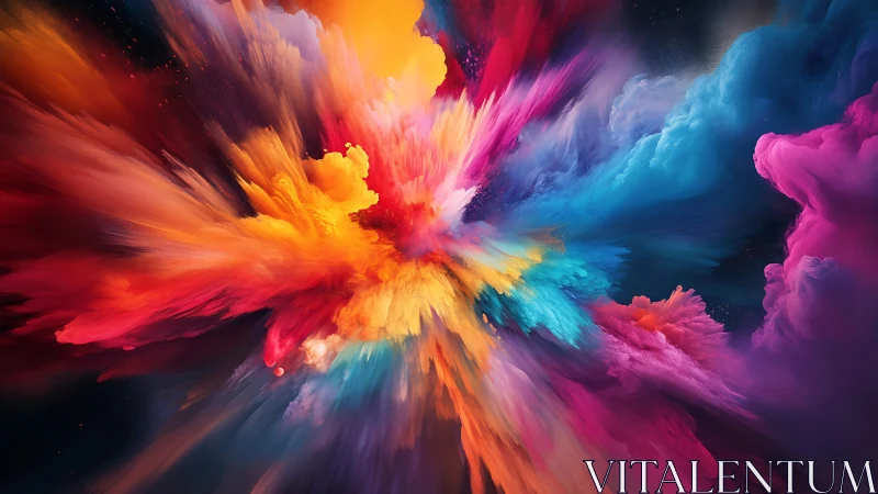 Radial chromatic explosion depicts volumetric clouds in motion