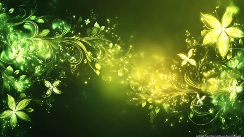 Glowing green floral swirls bringing a dreamy forest light.