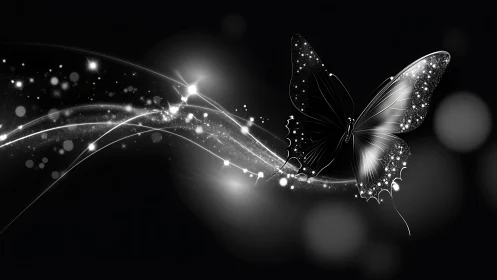 Silver butterfly trails carve luminous arc through night