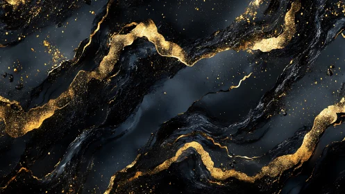 Golden rivers of light flow across deep black marble