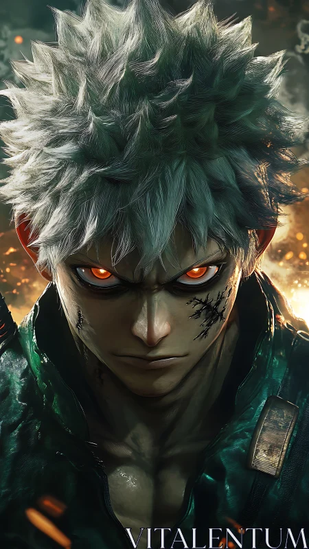 Storm-eyed battle mage ignites fury beneath ember skies.