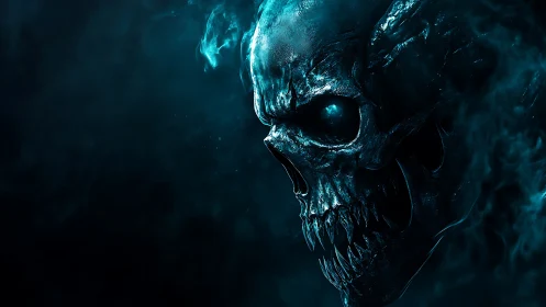 Skull-like creature is rendered in blue-toned digital lighting