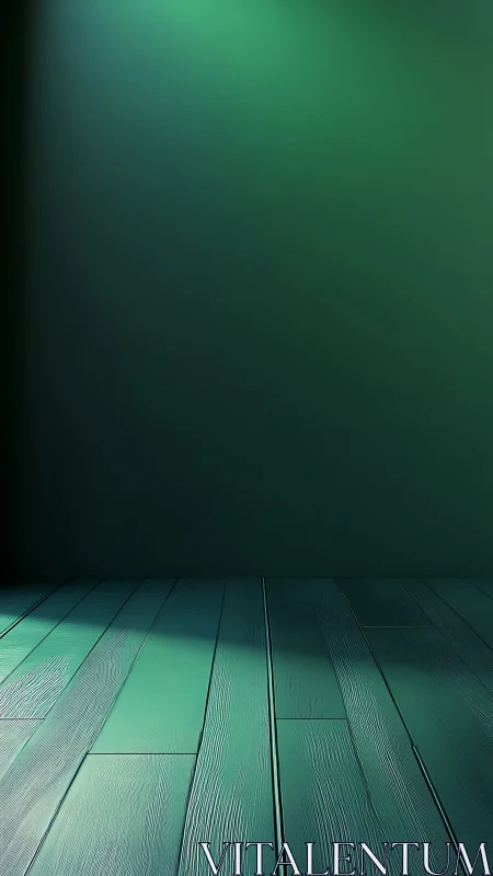 Gradient-lit teal plank floor under controlled studio illumination.