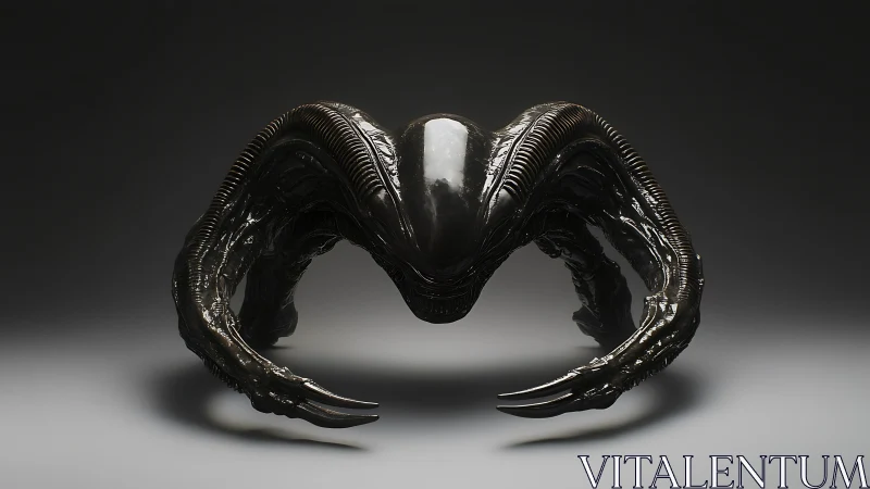 Midnight biomech creature poised between menace and wonder.