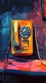 Chromatic rotary wall telephone under neon spectral lighting.