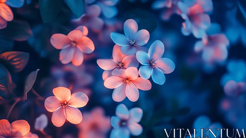 Small flowers displaying gradient coloration from pink to blue tones