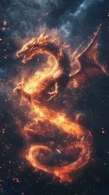 Volumetric ember-forged fire dragon coalescing in cosmic smoke
