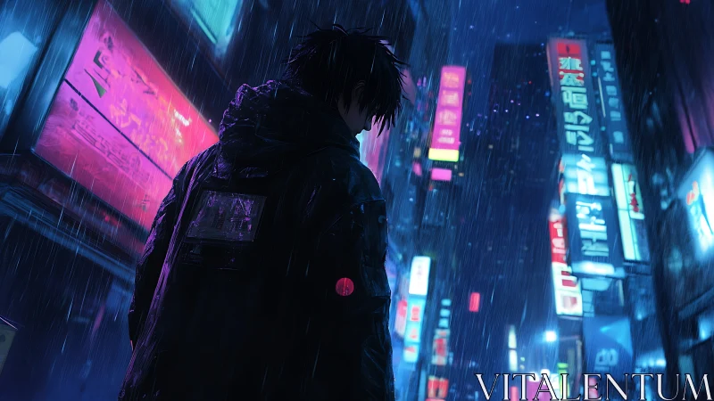 Moody wanderer finds quiet in neon city’s rainy glow