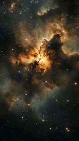 Dense star-forming nebula with bright core and dust clouds.