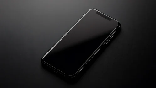 Black Smartphone Display with Notch Design on Textured Surface.