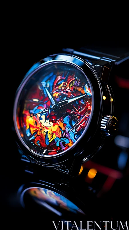 Kaleidoscopic watch face ignites time with neon graffiti storms