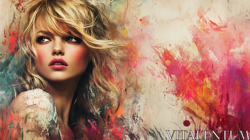 Digital painting portrait with abstract chromatic splashes.