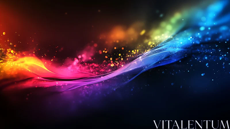 Vibrant flowing spectrum of color on dark abstract background.