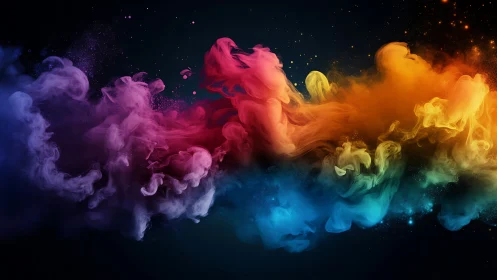 Colorful swirling cloud of pigment on dark background.