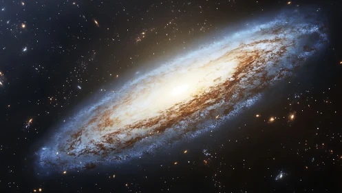 Spiral galaxy core glows amid dense starfield expanse.