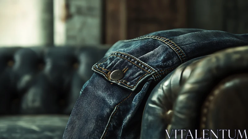 Indigo Denim Textile Surface: Stitched Hardware Detail Analysis.