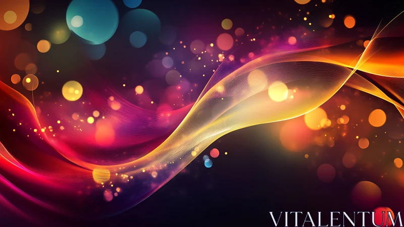 Chromatic light waves curve across bokeh-rich digital space